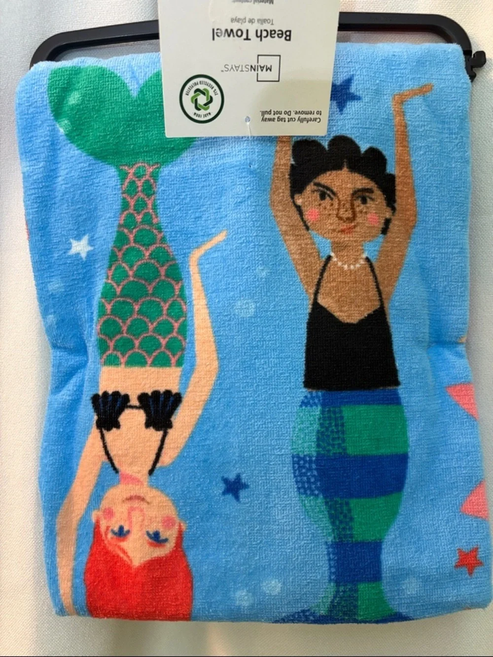 🧜‍♀️🆕🧜‍♀️ Mainstays Colorful Mermaid Beach Towel - Blue, Green, Red